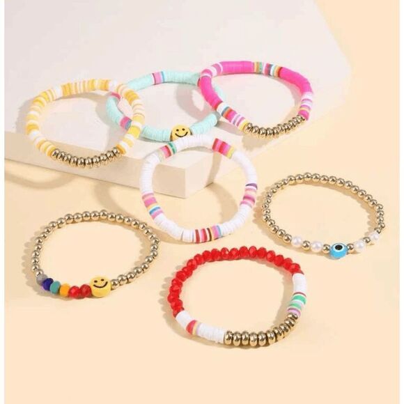 Bright and Preppy Heishi Stretch Bracelet Stack Set - Picture 4 of 4